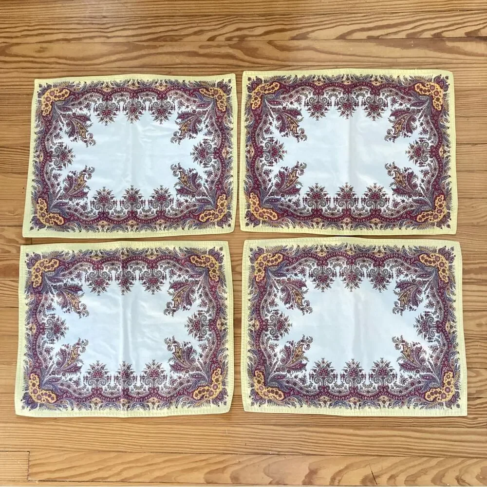William Sonoma Cotton Placemats Yellow Maroon Floral
